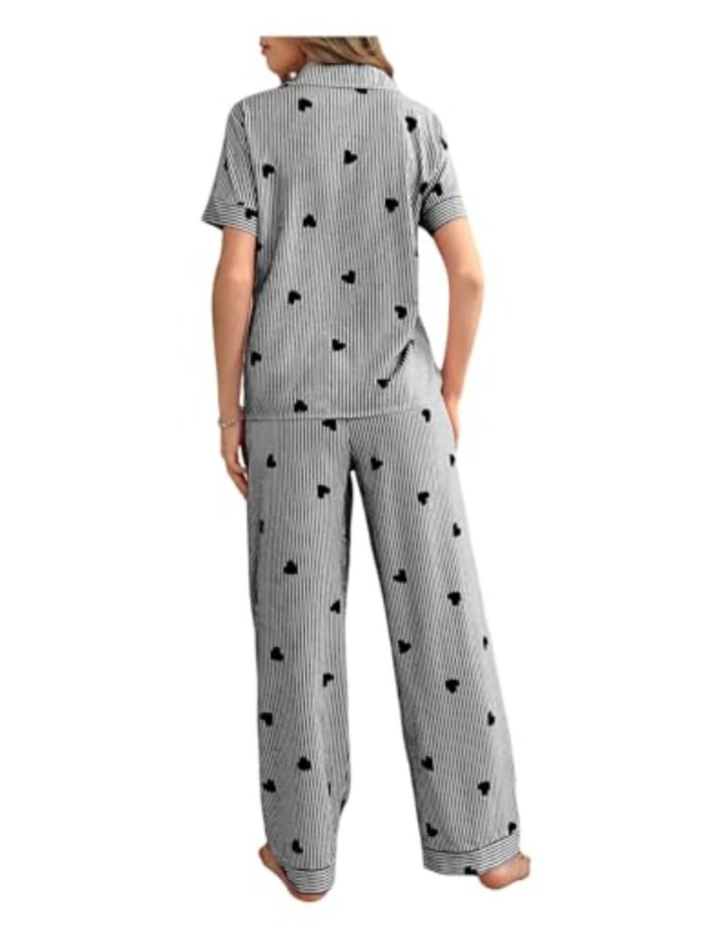WDIRARA 2 Piece Striped Pajama Set Short Sleeve Button Down Pants
